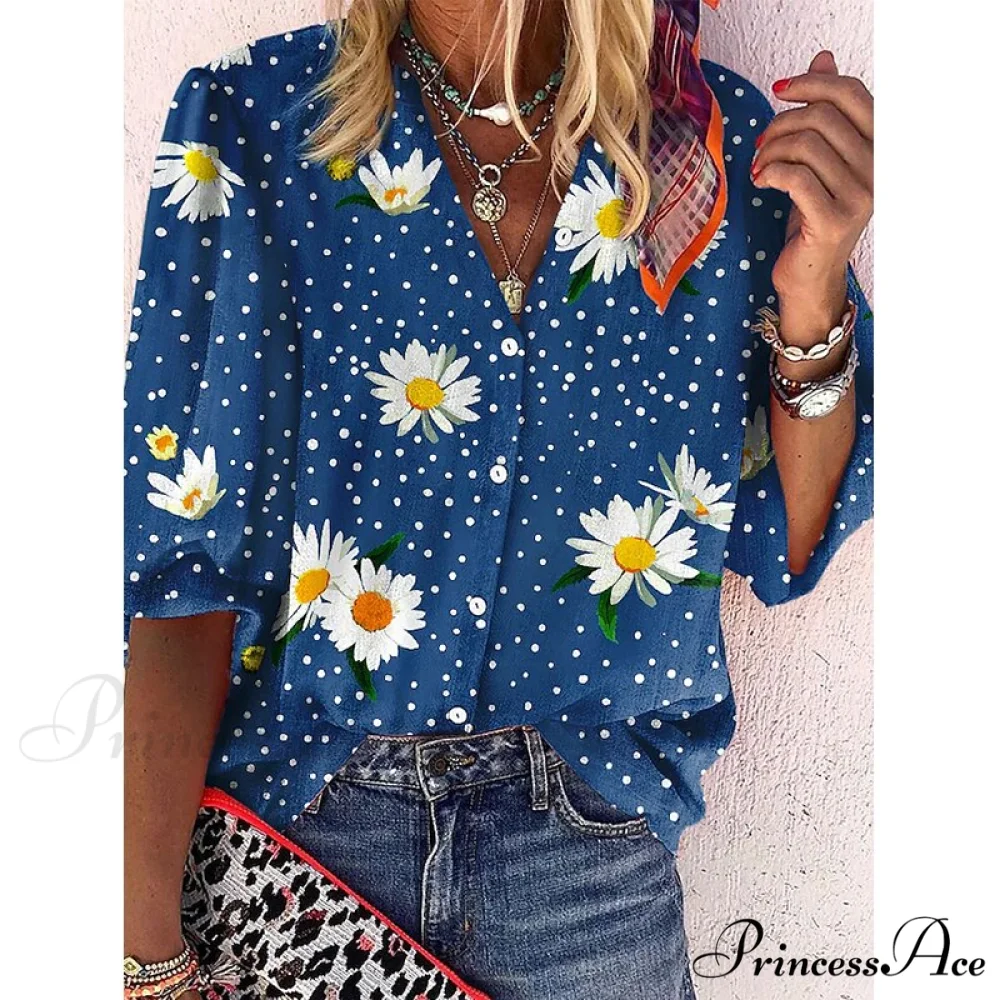 Vintage Loose Stamens Print Blouses - Image 5