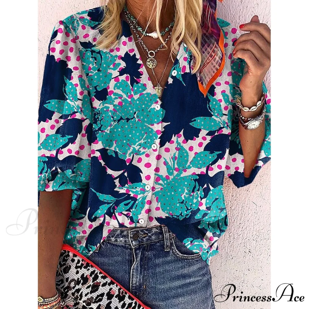 Vintage Loose Stamens Print Blouses - Image 6