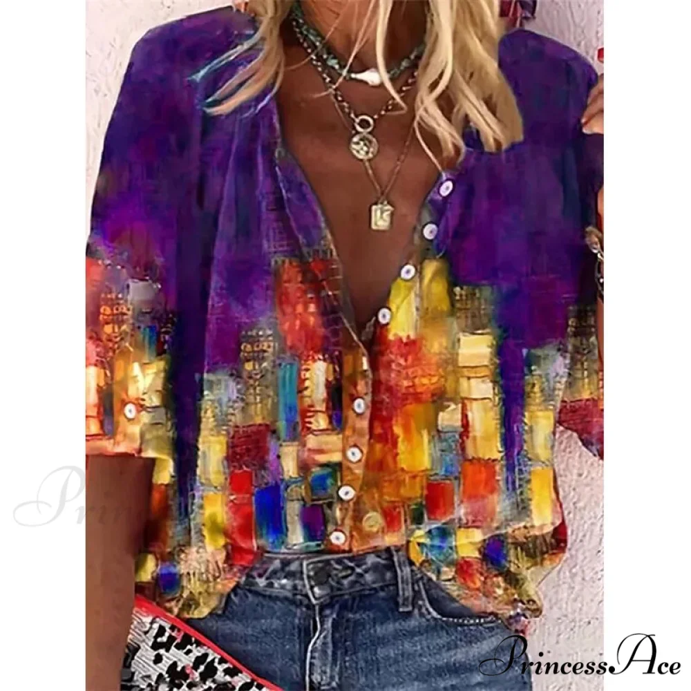Vintage Loose Stamens Print Blouses - Image 8