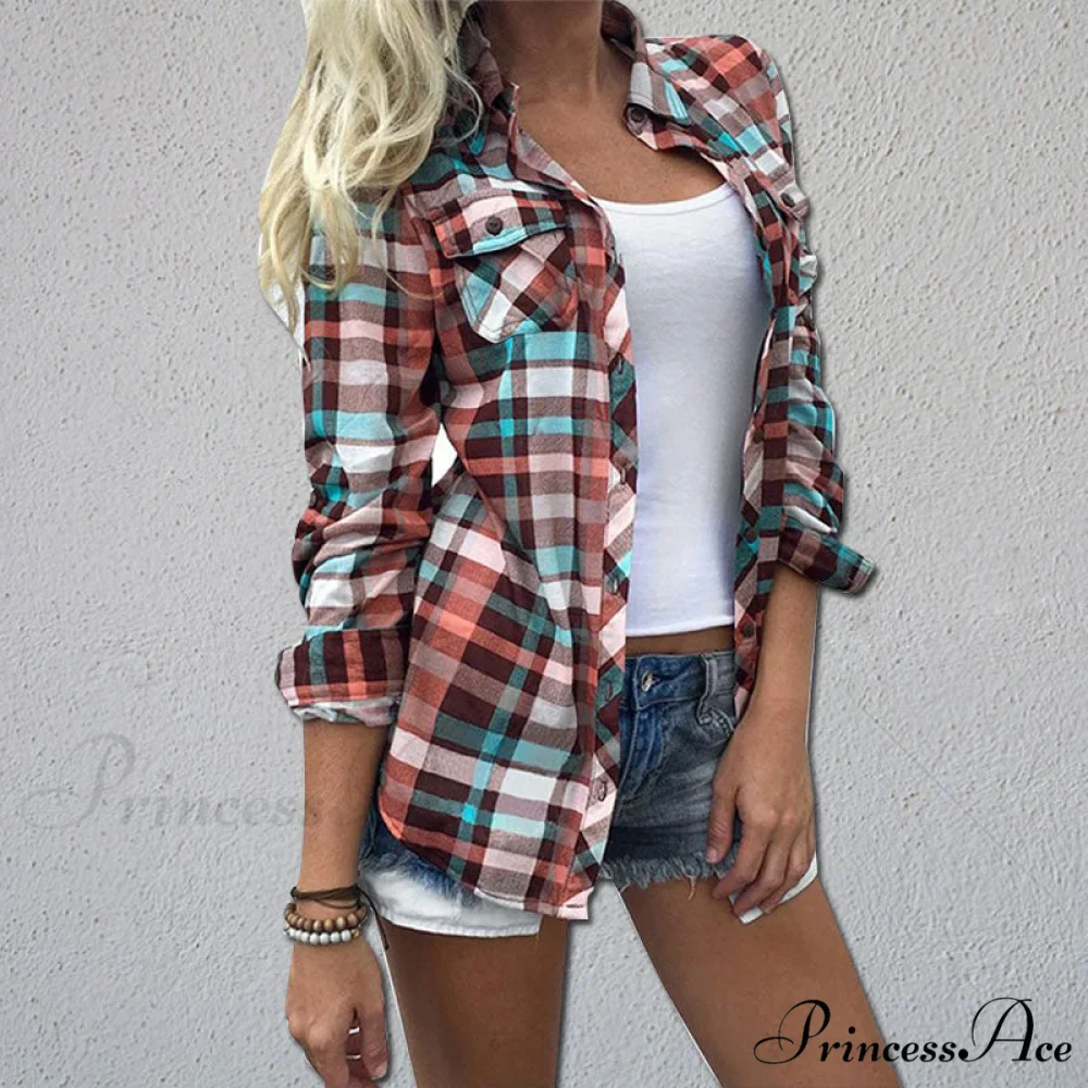 Plaid Pocket Turn-Down Collar Shirt - Image 2
