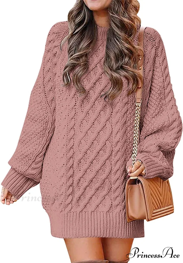 Women Long Sleeve Oversized Cable Knit Sweater Dress - Image 10
