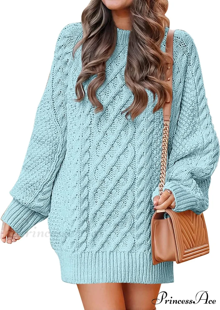 Women Long Sleeve Oversized Cable Knit Sweater Dress - Image 11