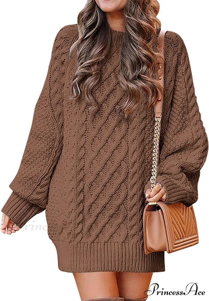Women Long Sleeve Oversized Cable Knit Sweater Dress - Image 12