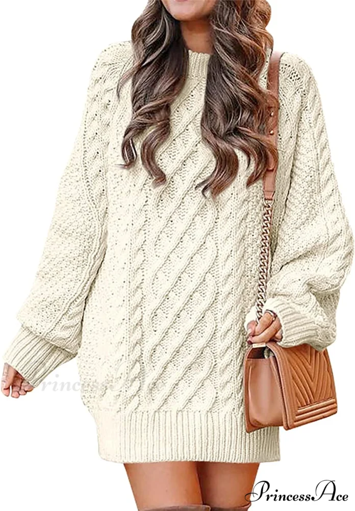 Women Long Sleeve Oversized Cable Knit Sweater Dress - Image 13