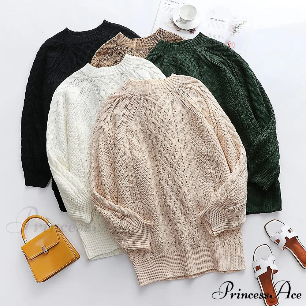 Women Long Sleeve Oversized Cable Knit Sweater Dress - Image 5