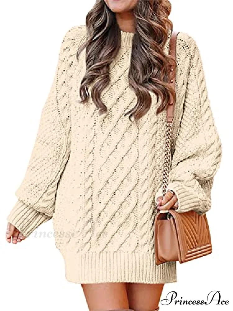 Women Long Sleeve Oversized Cable Knit Sweater Dress - Image 6