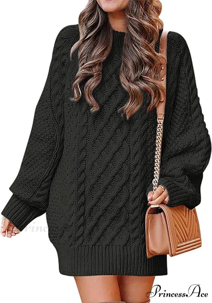 Women Long Sleeve Oversized Cable Knit Sweater Dress - Image 7