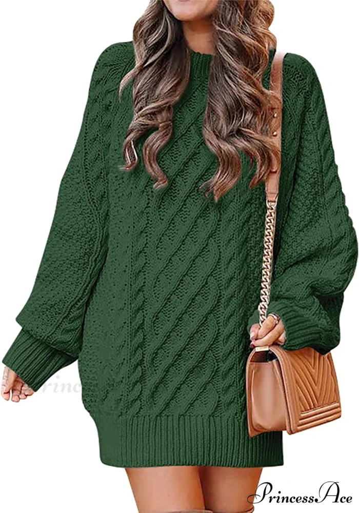 Women Long Sleeve Oversized Cable Knit Sweater Dress - Image 8