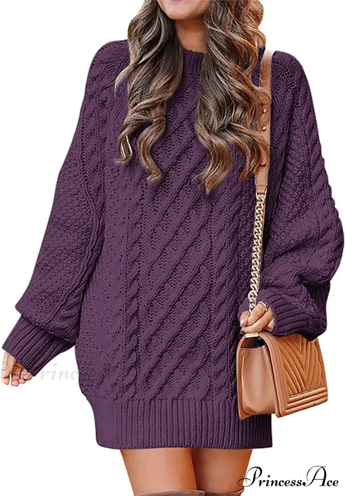 Women Long Sleeve Oversized Cable Knit Sweater Dress - Image 9