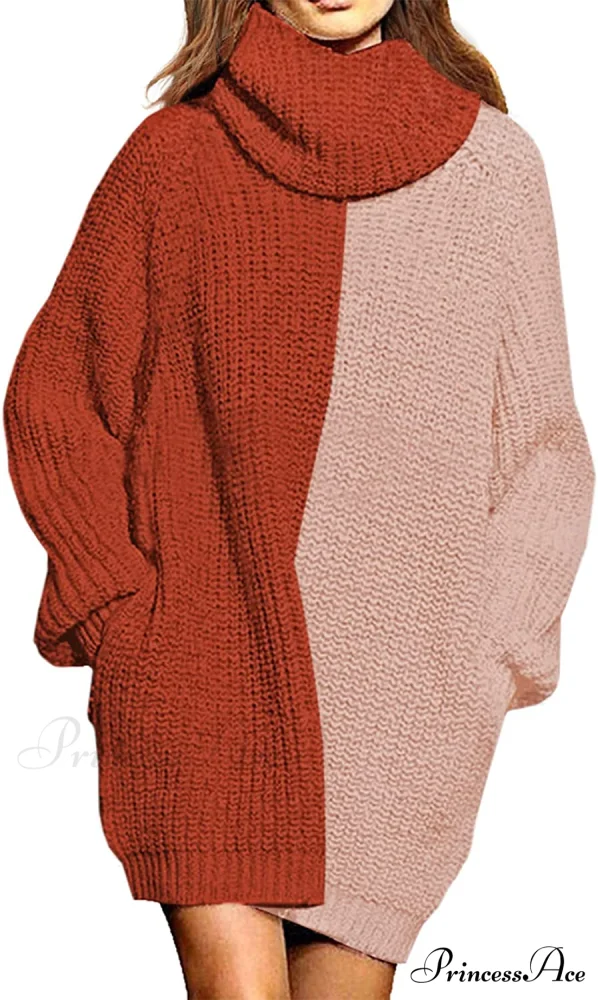 Women's Loose Turtleneck Oversize Long Pullover Sweater Dress - Image 11