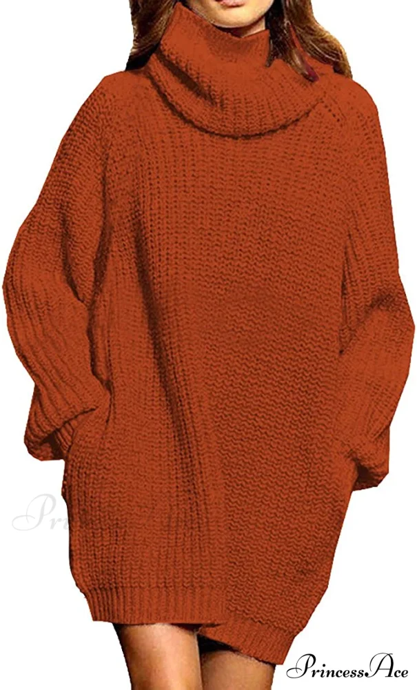 Women's Loose Turtleneck Oversize Long Pullover Sweater Dress - Image 12