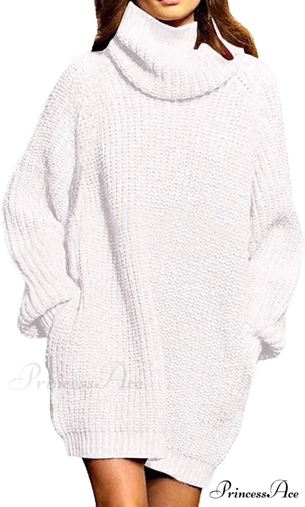 Women's Loose Turtleneck Oversize Long Pullover Sweater Dress - Image 13
