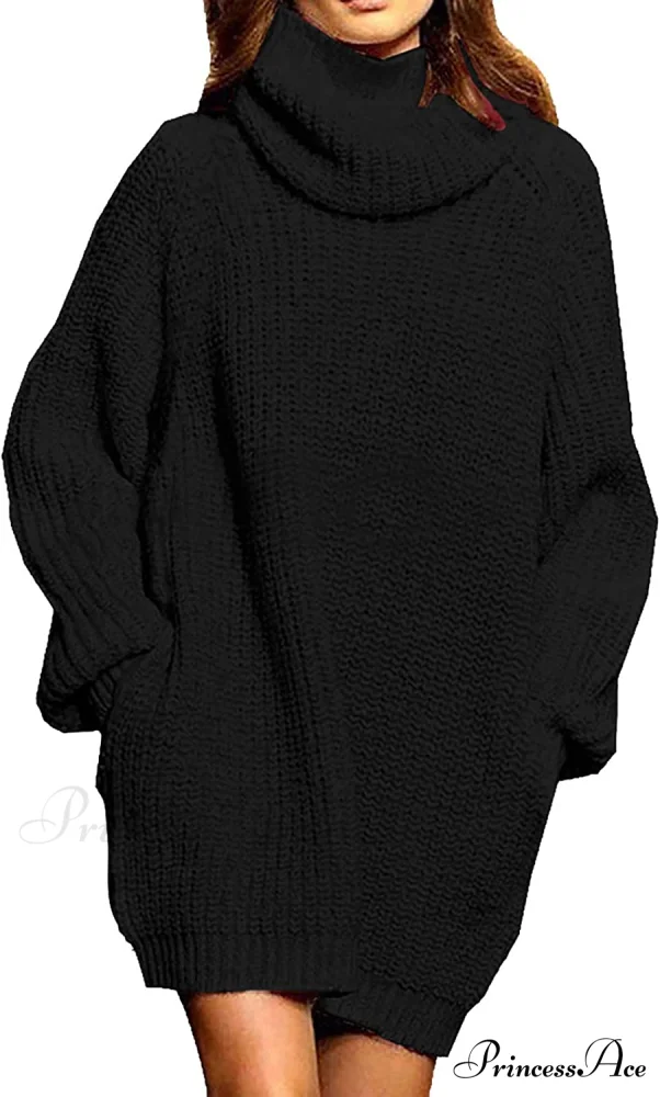 Women's Loose Turtleneck Oversize Long Pullover Sweater Dress - Image 14
