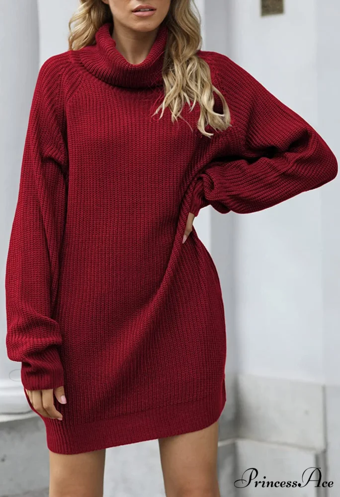 Women's Loose Turtleneck Oversize Long Pullover Sweater Dress - Image 2