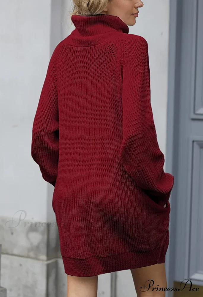 Women's Loose Turtleneck Oversize Long Pullover Sweater Dress - Image 3