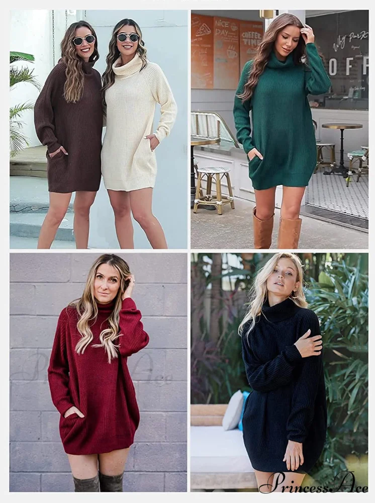 Women's Loose Turtleneck Oversize Long Pullover Sweater Dress - Image 5