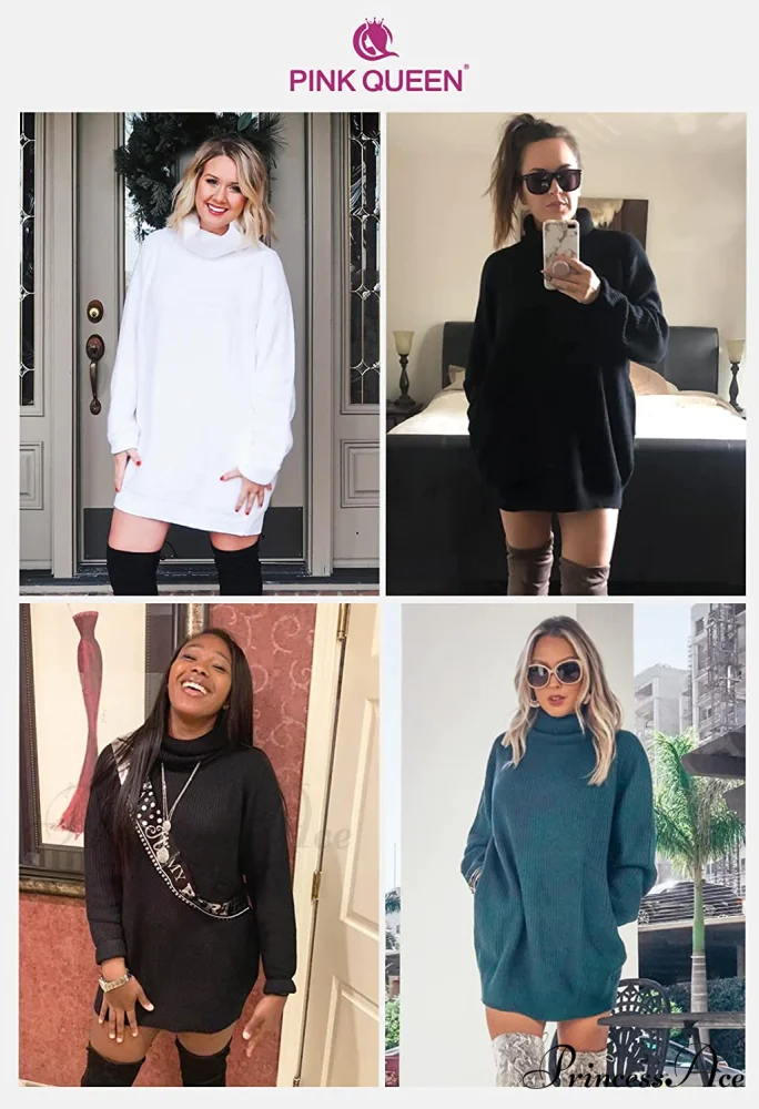 Women's Loose Turtleneck Oversize Long Pullover Sweater Dress - Image 6