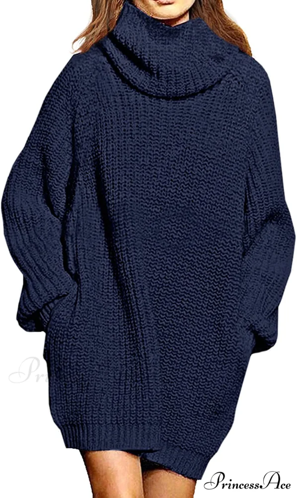 Women's Loose Turtleneck Oversize Long Pullover Sweater Dress - Image 7