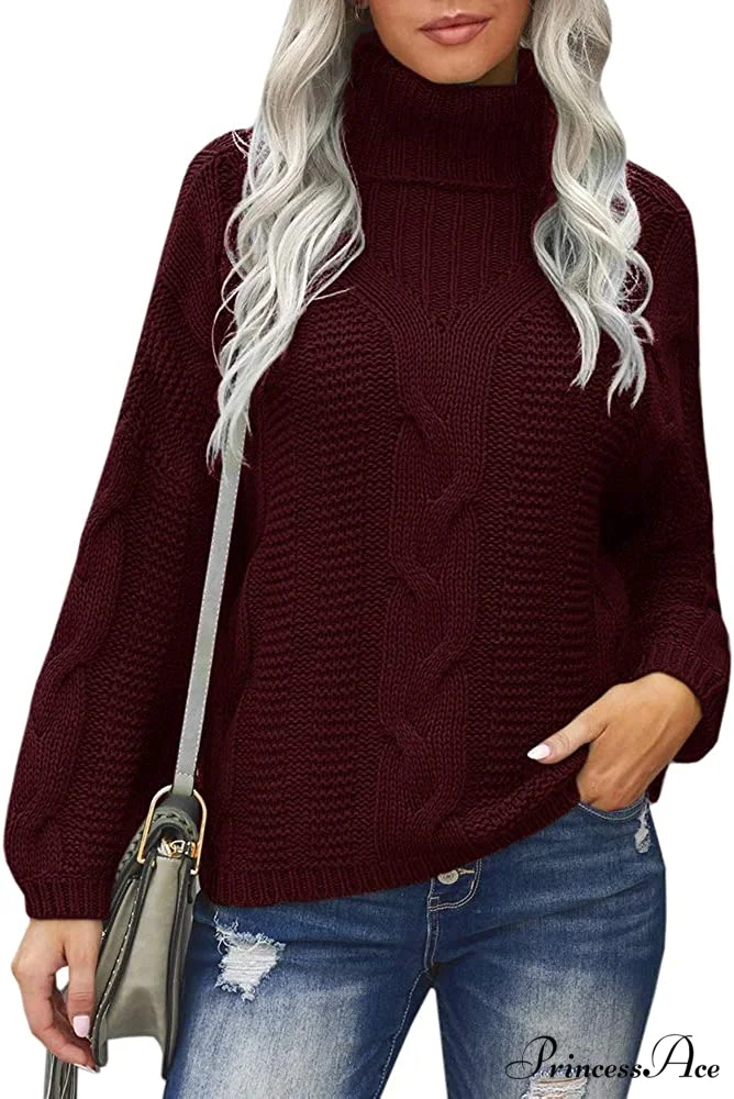 Womens Turtleneck Loose Oversized Chunky Knitted Sweater - Image 10