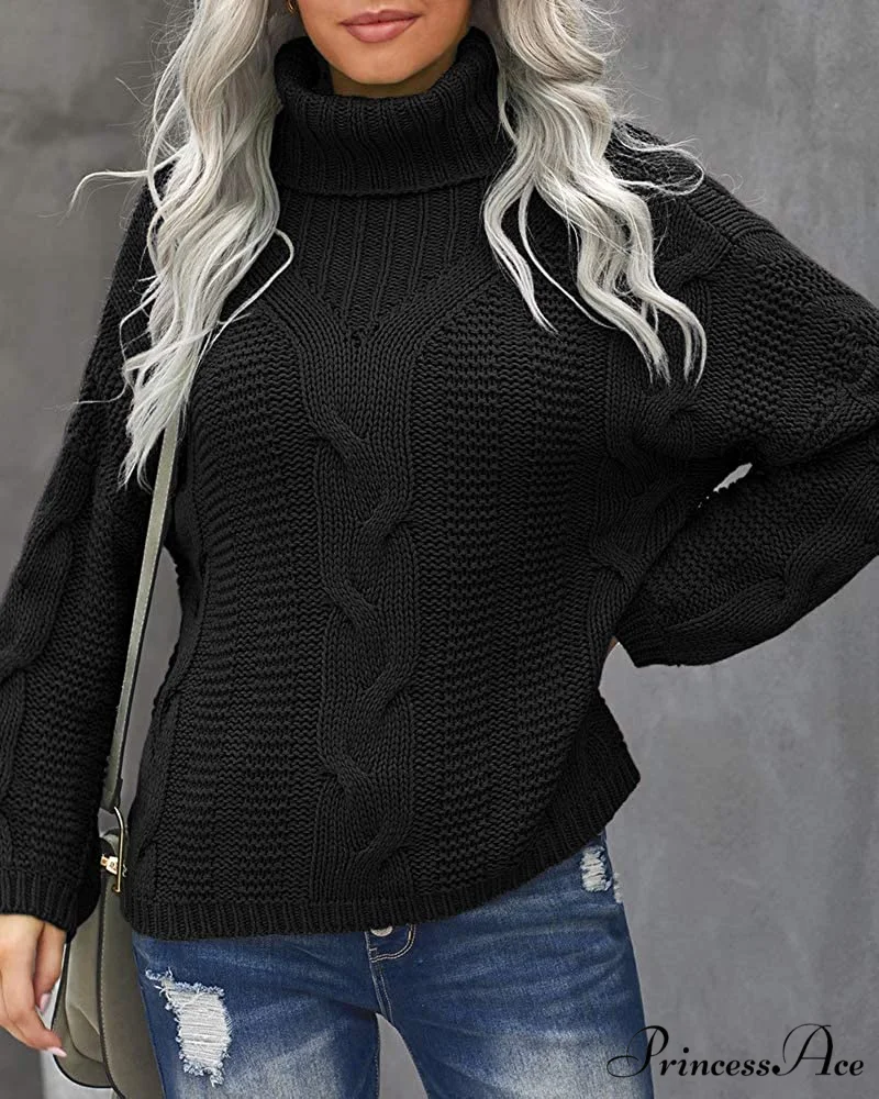 Womens Turtleneck Loose Oversized Chunky Knitted Sweater - Image 2
