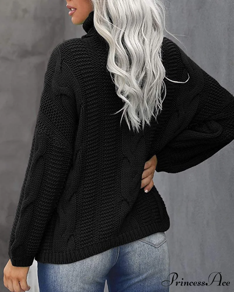 Womens Turtleneck Loose Oversized Chunky Knitted Sweater - Image 3
