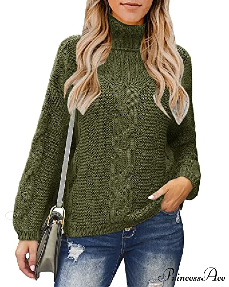 Womens Turtleneck Loose Oversized Chunky Knitted Sweater - Image 5
