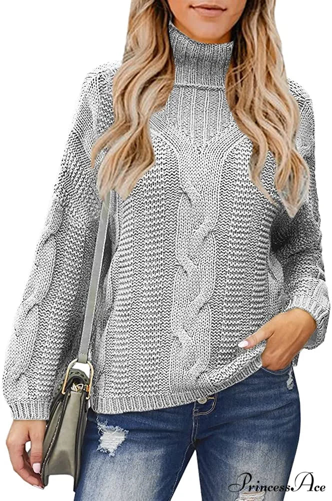Womens Turtleneck Loose Oversized Chunky Knitted Sweater - Image 8