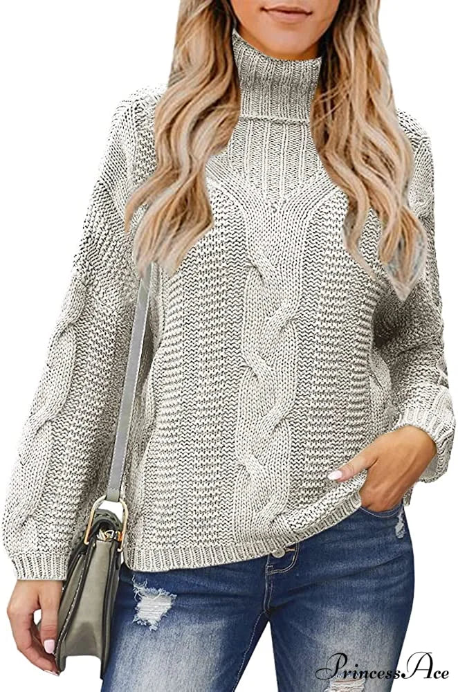 Womens Turtleneck Loose Oversized Chunky Knitted Sweater - Image 9