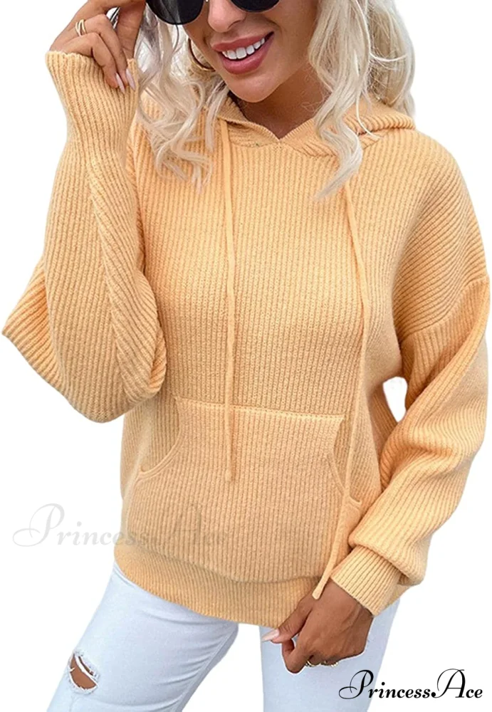 Women's Rib-Knit Hooded Sweaters Cozy Drawstring Pullover - Image 10