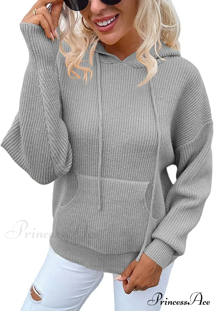 Women's Rib-Knit Hooded Sweaters Cozy Drawstring Pullover - Image 11