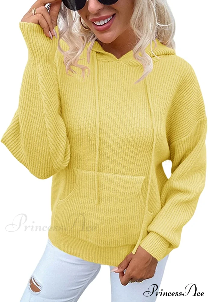 Women's Rib-Knit Hooded Sweaters Cozy Drawstring Pullover - Image 7