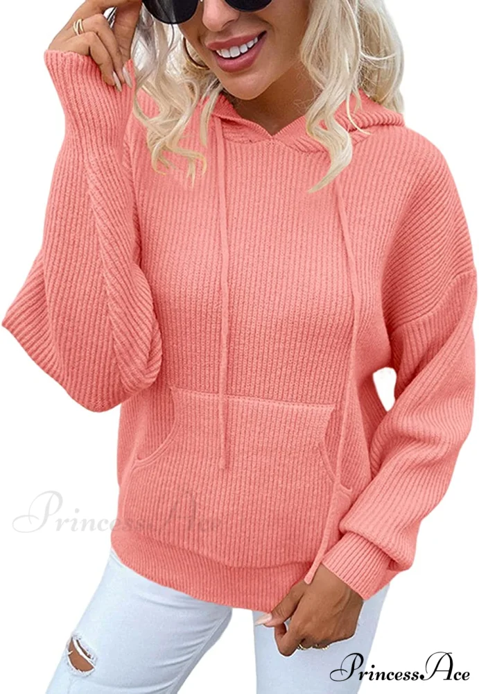 Women's Rib-Knit Hooded Sweaters Cozy Drawstring Pullover - Image 8