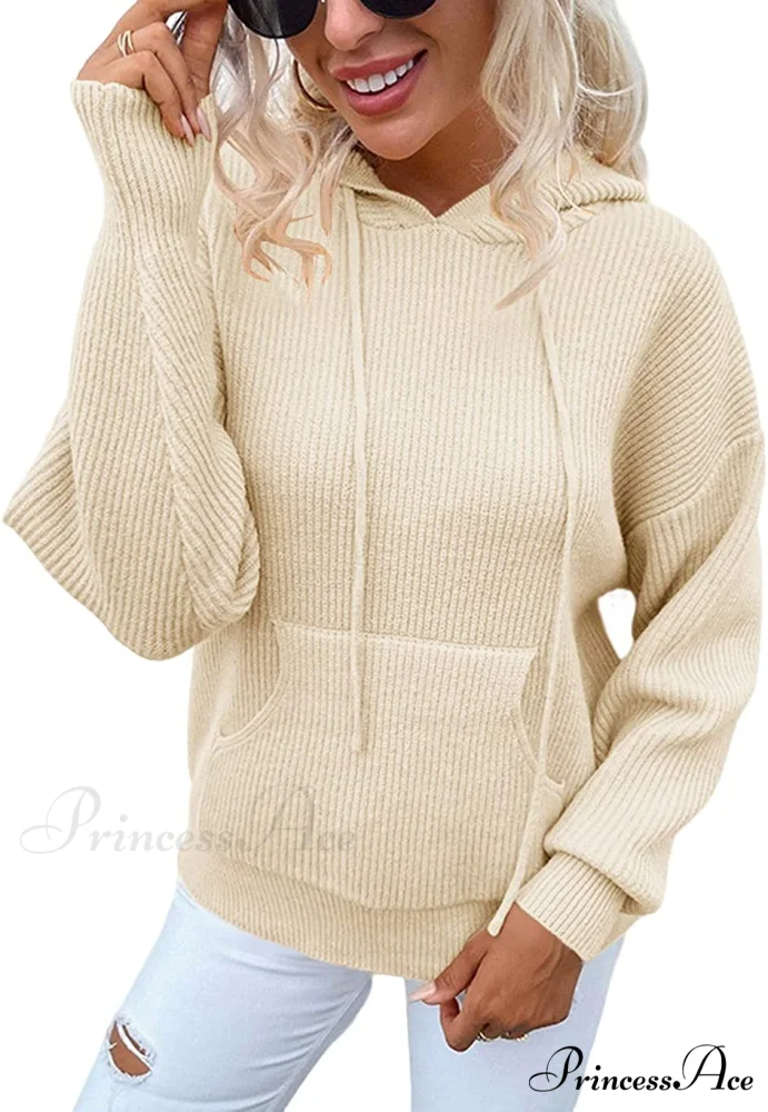 Women's Rib-Knit Hooded Sweaters Cozy Drawstring Pullover - Image 9