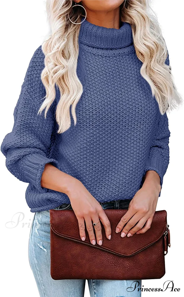 Women Turtleneck Batwing Sleeve Casual Oversized Sweater - Image 10