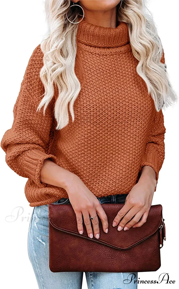 Women Turtleneck Batwing Sleeve Casual Oversized Sweater - Image 11