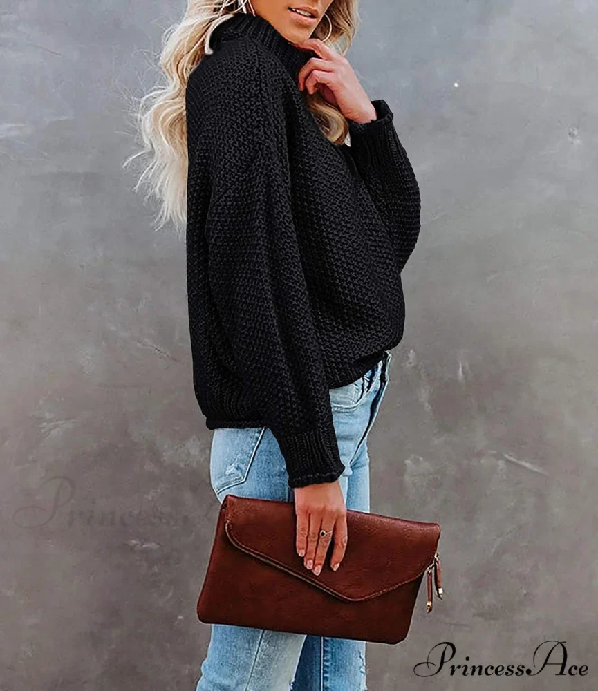 Women Turtleneck Batwing Sleeve Casual Oversized Sweater - Image 2