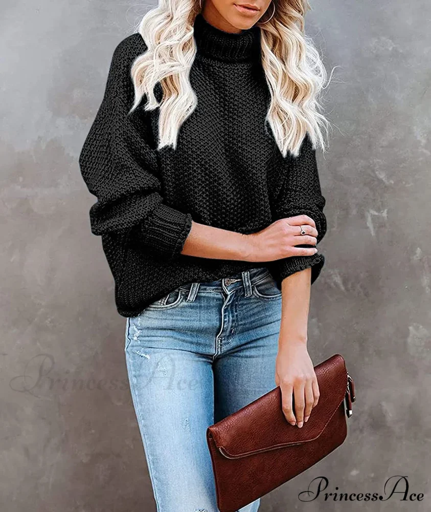 Women Turtleneck Batwing Sleeve Casual Oversized Sweater - Image 3
