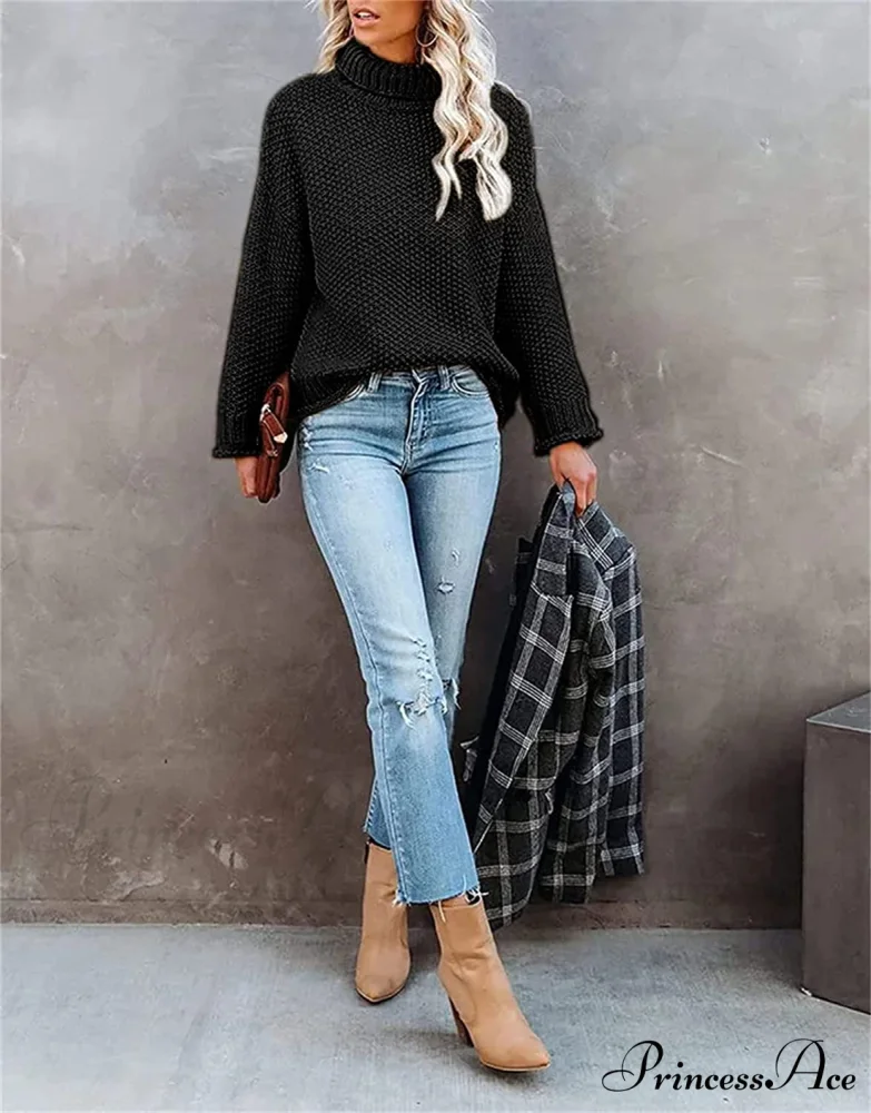 Women Turtleneck Batwing Sleeve Casual Oversized Sweater - Image 5