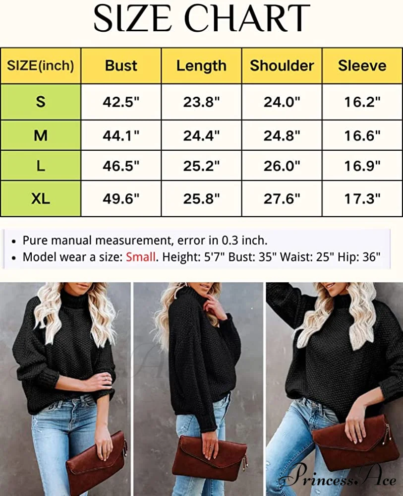 Women Turtleneck Batwing Sleeve Casual Oversized Sweater - Image 6