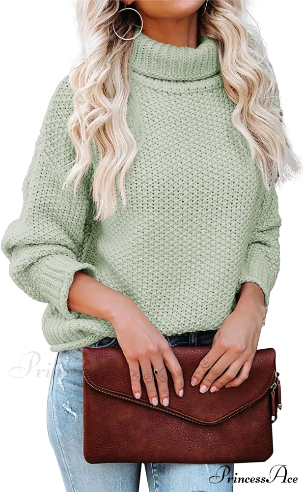 Women Turtleneck Batwing Sleeve Casual Oversized Sweater - Image 7