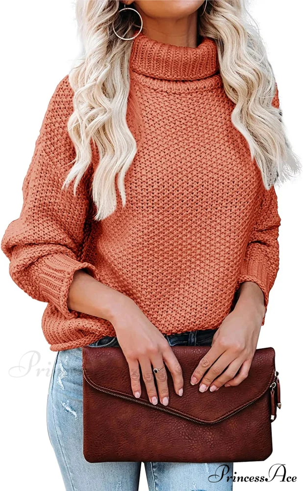 Women Turtleneck Batwing Sleeve Casual Oversized Sweater - Image 8