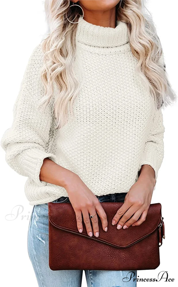 Women Turtleneck Batwing Sleeve Casual Oversized Sweater - Image 9