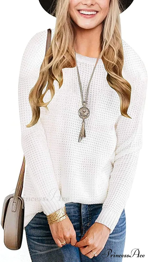 Women's Long Sleeve Waffle Knit Crew Neck Solid Color Sweater - Image 13