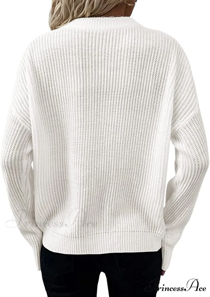 Women's Loose Button V Neck Long Sleeve Sweater - Image 2