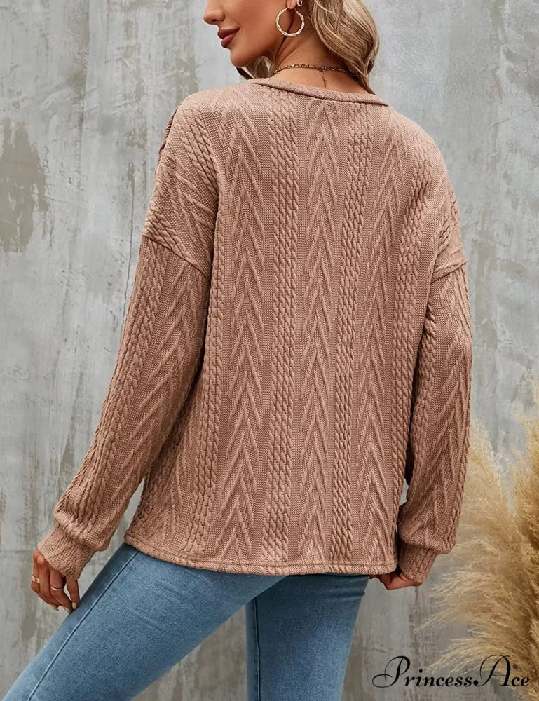 Cable Knit Tunic Sweater Crewneck Long Sleeve Sweater - Image 2