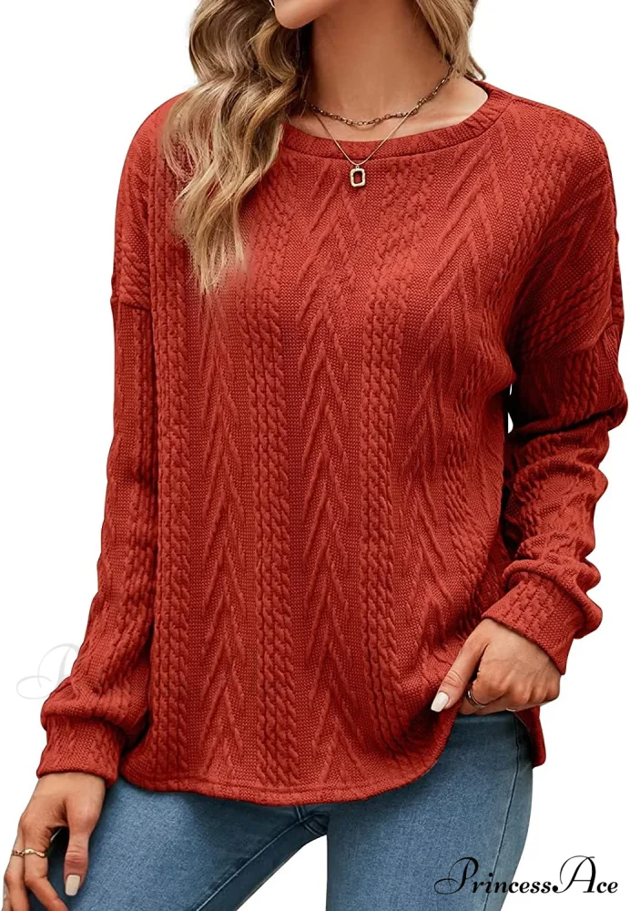 Cable Knit Tunic Sweater Crewneck Long Sleeve Sweater - Image 7