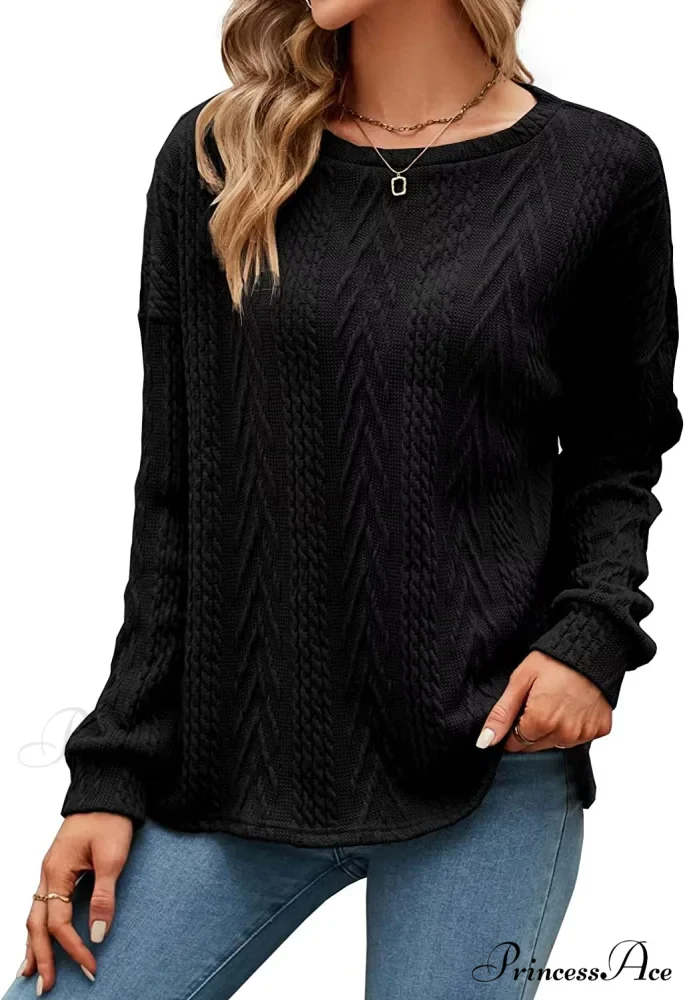 Cable Knit Tunic Sweater Crewneck Long Sleeve Sweater - Image 8