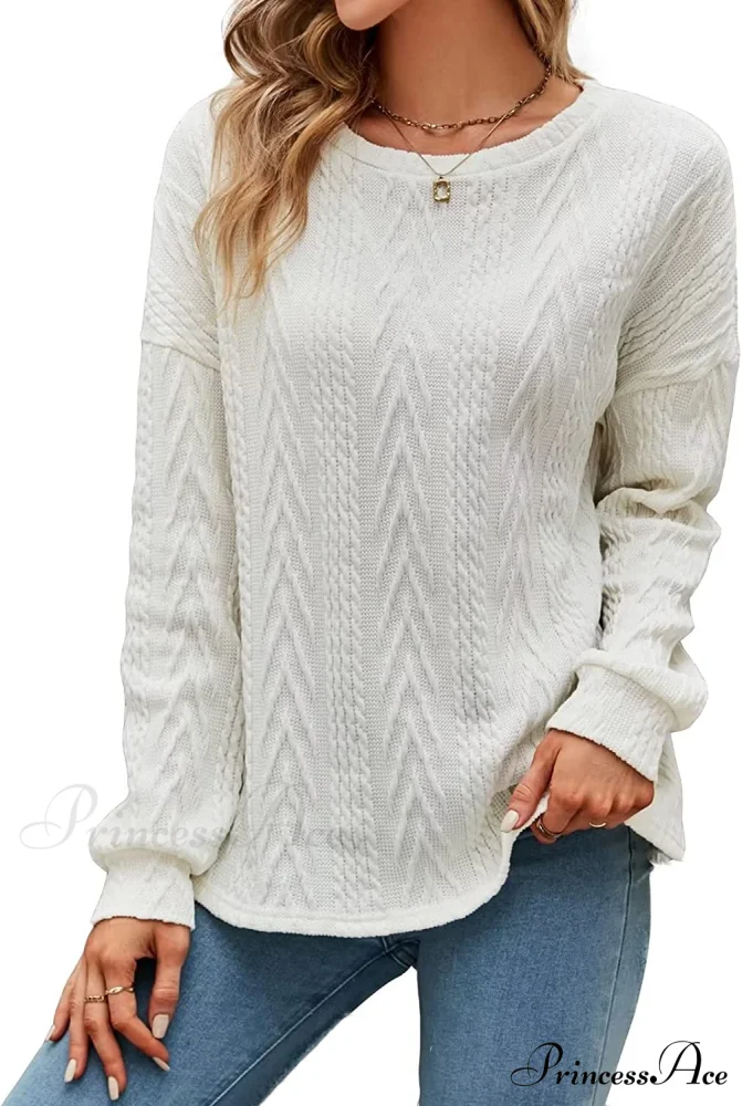 Cable Knit Tunic Sweater Crewneck Long Sleeve Sweater - Image 9
