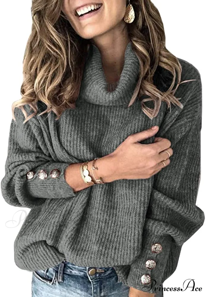 Women's Oversized Turtleneck Chunky Pullover Sweaters - Image 12