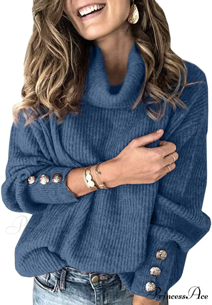 Women's Oversized Turtleneck Chunky Pullover Sweaters - Image 6